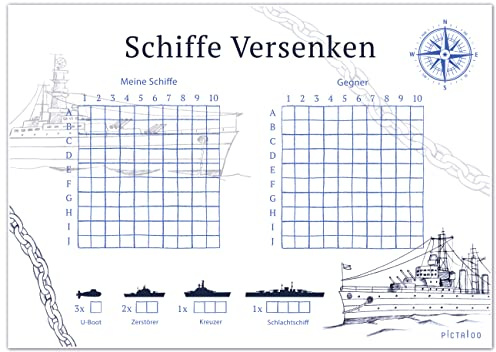 PICTALOO Schiffe Versenken Spielblock Set, Flottenmanöver mit 50 Blatt pro Block DIN A5, Reisespiel für unterwegs, Jungen Mädchen Erwachsene, deutsche Sprache, Familienspiel Spaß (2X)