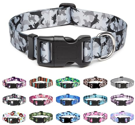 Mercano Hundehalsband Verstellbares, Weich Nylon Komfort & Robuster Gemustertes Hunde Halsband für Kleine Mittlere Große Hunde Welpen Katzen (S, Hund Camo Grau)