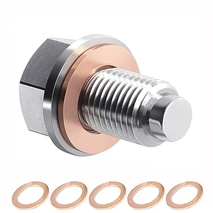 JNNJ Magnetic Oil Drain Plug, Stainless Steel Sump Drain Nut Bolt, Magnetic Oil Drain Plug with Copper Crush Washer, Stainless Steel Oil Plug Replacement Universal for Most Cars Motorcycle(M14x1.5)
