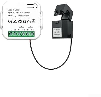 WiFi Smart Home Energy Monitor, 35mm DIN Rail Clamp Meter with 80A Circuit Level Sensors, Real-time Power, Voltage, Work with Tuya/Smart Life