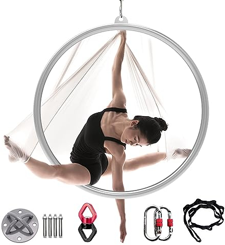 RVUEM Lyra Reifenring, Einpunkt Aerial Hoop Set, Aerial Yoga AusrüStung Aus Edelstahl, Tanz FitnessgeräTe, FüR Zuhause, Fitnessstudio, Zirkusse, Rohrdurchmesser 32 mm,A,Diameter 85cm