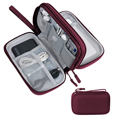 Simpolor Travel Cable Organiser Bag,Travel Essentials Tech Bag-Wine Red | Simpolor Waterproof Electronics Accessories Organiser,Double-Layer Portable Tech Bag for Charger,Power Bank&USB Drive-S