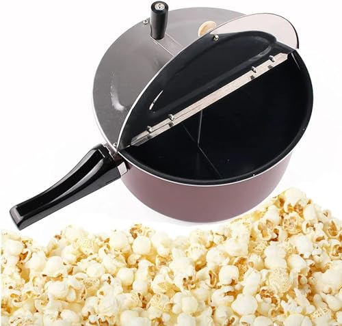 Umiup Stainless Steel Stovetop Popcorn Maker, Hand Crank Popcorn Maker with Lid and Handle to Easily Make Classic Flavored Popcorn