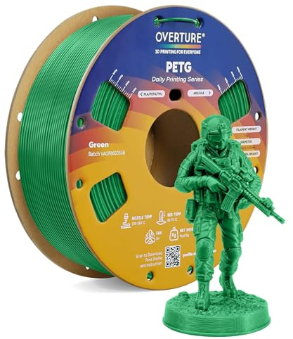 OVERTURE Rapid PETG Filament 1,75 mm Grün | High Speed | Schneller Stabiler 3D Drucker • Hohe Zähigkeit • Hohe Festigkeit • ±0,02 mm Maßgenauigkeit • 1kg Spule • FDM-kompatibel