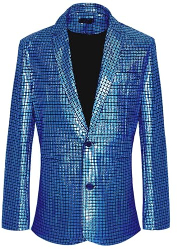 CARUHIF Men's 70s Disco Jacket Sequin Blazer Shiny Party Prom Tuxedo(Z2706DBU,2XL)