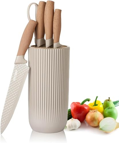 Set de couteaux de cuisine, Set de 6 pièces de couteaux tranchants pour la cuisine, Set de couteaux de chef antiadhésifs et antidérapants avec bloc de couteaux universel adapté à la maison (Kaki)