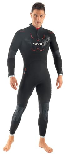 SEAC Space Man, Traje de Buceo para Hombre para Aguas Frías, Neopreno Ultra Stretch, Sistema Aquastop, Traje de Neopreno para Buceo de 5 y 7 mm con Cremallera Trasera