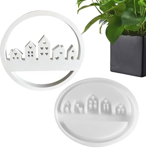 Generisch Runde Silikonformen, hausförmige Form - Silhouette Silikonform,Architektonisches Design Gips Ornament Runde Form für Harz, Haus Silhouette Kerzenform
