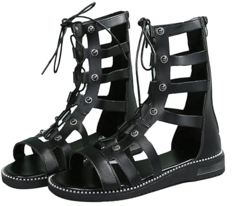 Agiyenna Sandales Gladiateur Romaines pour Femme - Peep Toe à Lacets et Lanières, Chaussures de Plage d'été Vintage Élégantes