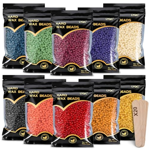 LYQC 2.2lbs Hair Removal Wax Beads, Professional Hard Wax Beads 1000g, with 20 Applicators, Suitable for Full Body, Painless Gentle Wax Bead Hair Removal for Men and Women