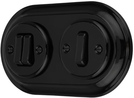 Unterputz Porzellan Retro Schalter, Doppelschalter, 2-fach, All-in-One, SET Serie PR1 schwarz