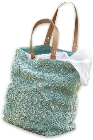 Loberon Tasche Vicel, grün | Erhabenes Muster, Reizvoll Gewebte Struktur, Boho-Flair, Accessoire, Henkeltasche, Baumwolle, Polyester, Rindsleder