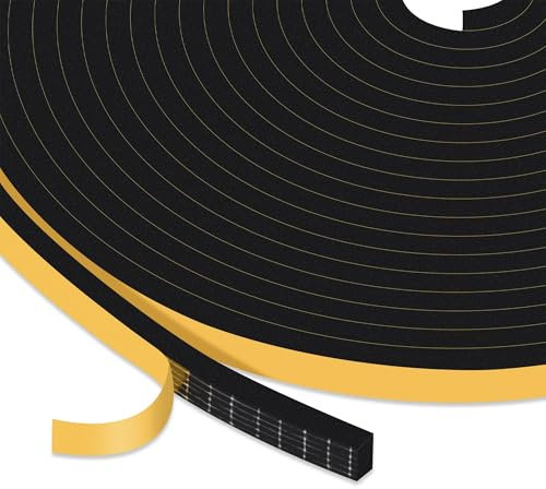10M Guarnizione Porta Isolante, Nero Guarnizione Finestra Autoadesiva da 6mm x 3mm, Alta Densità Neoprene Adesivo Isolamento Nastro Sigillante per Anti Freddo(10Mx1 Rotoli)