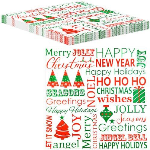 MORAINJAY Lot de 100 feuilles de papier sulfurisé de Noël, feuilles de papier de soie de Noël, frites alimentaires, bonbons, biscuits, papier de cuisson étanche pour hamburgers, sandwichs, aliments