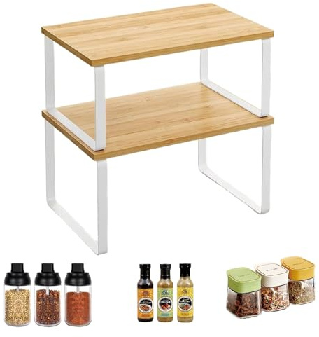 Set of 2 Spice Rack, Kitchen Cupboard Organiser, Kitchen Storage Shelves
