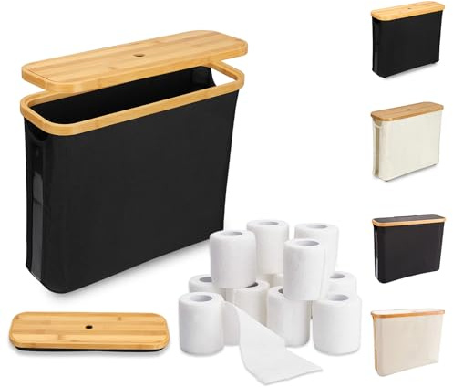Panier Rangement Papier Toilette, Boite Rangement Papier Toilette avec Couvercle en Bambou Réserves à Rouleaux de Papier Organisateur de Salle de Bain pour 9 à 12 Rouleaux