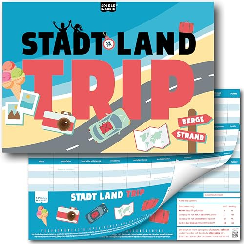 Stadt Land Fluss Auto TRIP Reisespiel Ferien Quiz für die Rückbank Der Spielblock A4 mit 24 Urlaubs-Kategorien als Urlaubsspiel für unterwegs, Autofahrt, Camping für Kinder und Erwachsene | 50 Blatt