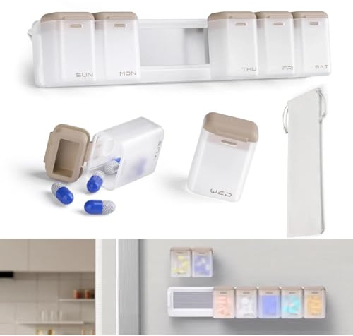 7 dagar tablettlåda, magnetisk pillerlåda, medicinlåda för kylskåp, avtagbar förvaringslåda, tablettlåda, veckolåda, pillerlåda, tabletter, organisatör för medicin, vitaminer, fiskolja (stil A)