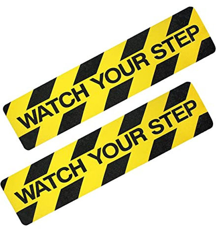 Cabilock Adesivo Antiscivolo di Cautela in PVC, 2Pz per Pavimento Pubblico | Resistenza All’Usura, per Scale e Aree Pubbliche, Grafica Watch Your Step, Formato 2 Pezzi