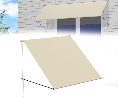 YRHome Markise Fallarmmarkise einziehbar 150x145 cm - Balkonmarkise & Sonnenschutz für Terrasse/Garten - Wetterfest mit UV-Schutz Inkl. Montagezubehör - Ideal für Fenster & Balkon (Beige)