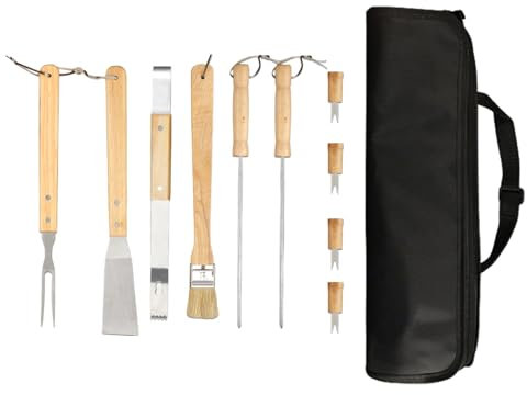 Set Utensili da Grill per Esterno | 10 Pezzi Set Completo da Cucina BBQ per Esterno,Utensili da Grill in Acciaio Inox Pratici con Paletta e Pinze per Giardino Viaggio Campeggio