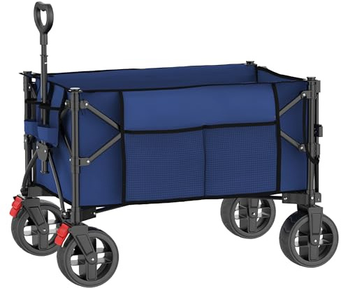 Faltbarer Bollerwagen 130 l Heckklappe Seitentasche & Flaschenhalter