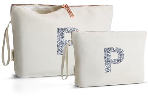 A-Z BAG Personalisierte Kosmetiktasche mit Initiale – Schminktasche Damen mit Strass Buchstabe,Makeup Bag mit Glitzer-Dekor,Geschenk für Frauen & Mädchen,P