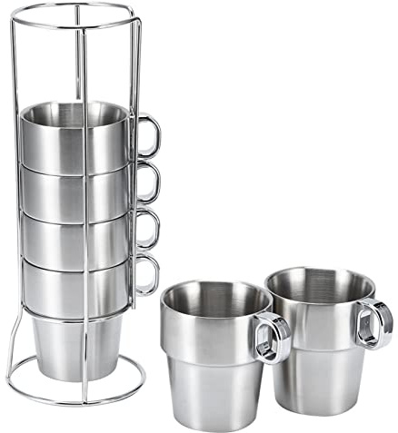 Pwshymi Set di Tazze da caffè Impilabile con Rastrelliere, Tazza di caffè in Acqua in Acciaio Inossidabile Set Antiscara Isolato a Calore con Supporto per Supporto a Tazza
