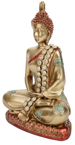 Genérico Estatua De Buda Dorada - Escultura Dorada De Buda En Pose De Meditación | Escultura Zen, Adorno Compacto para Salón Dormitorio Sala De Té Vitrinas