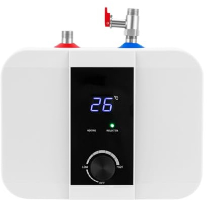 Czyurachel Scaldacqua istantaneo da cucina, 1500 W 220 V, mini scaldabagno da 6 l, indicatore LED e regolatore di temperatura, impermeabilità IPX4