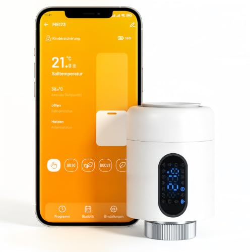 Jaxguom Heizkörperthermostat, 7 Adapter, Fenstererkennung, Weiß, 1 Stück | 2,4-GHz-WLAN ohne Hub, Smart Life/Tuya App, 5-35 °C, Wochenprogramm, Boost/Eco, Kindersicherung, flammhemmendes PC/ABS