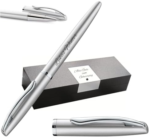 Pelikan Jazz® Noble Elegance R36 Tintenroller mit Gravur Geschenk - einzigartige Stifte mit Namen - personalisierte Geschenke - Kugelschreiber personalisiert (Silber)