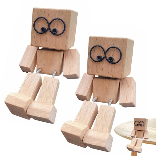 Pluvyze 2 Stück Wackelfigur Auto Shaking Wooden Man Holzfiguren,Rutschschutz,Sicherheit und Stabilität,Autodekoration,Schreibtisch,Bürobedarf