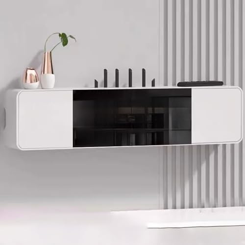 YHWKGZ Armario de pared for ocultar el router WiFi, estante for router con puerta de cristal, excelente disipación del calor, ideal for dormitorio, sala de estar(Wit,80cm/31.5in)