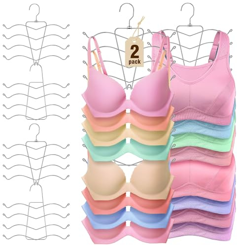 2 Stück Folding Platzsparende Kleiderbügel, 8 Etagen BH Aufbewahrung Metall Edelstahl Büge, rutschfest Stabiler Langlebiger Magie Kleiderbügel für Tank Tops, Camisoles, Pyjamas, Strapsröcke