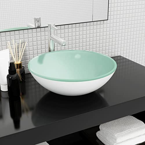 Lavabo sospeso, lavabo da appoggio in vetro temperato, 42 x 14 cm, bianco, per bagno e ospiti, facile da montare