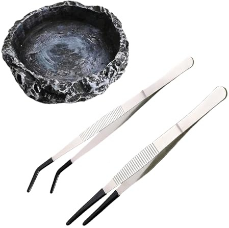 2 Fütterungspinzette und 1 Futter,Terrarium Zubehör, Garnelen Futterschale und Gecko Terrarium und Wasserschale für Reptilien und Wirbellose, Ideal für Bartagame Zubehör und Aquarium Zubehör