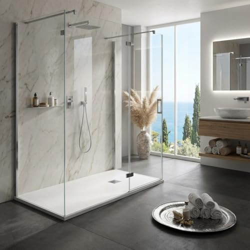 Piatto doccia in marmoresina effetto pietra colore bianco 160x70 cm - Pidros