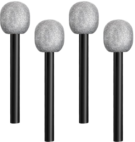 Microfono Juguete, Micrófono de Juguete Falso, Micrófonos Falso Brillantes, Micrófono Brillante de Fiesta Realista para Actuaciones en Escenario Karaoke Fiesta Cumpleaños (Plata)