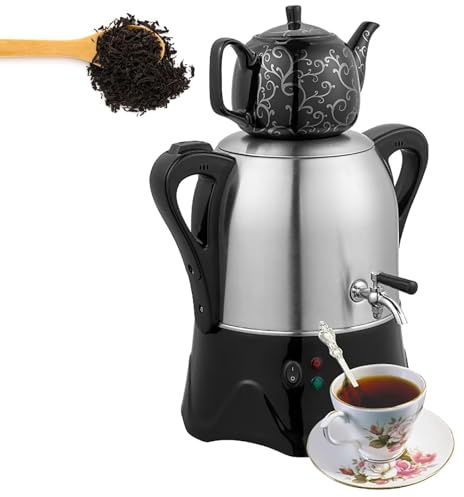 Elektrisk turkisk tekanna 2000W, 3L rostfritt stål samovar med 1 l keramisk tekanna och håller varm funktion, automatisk avstängning för hemmabruk, svart present