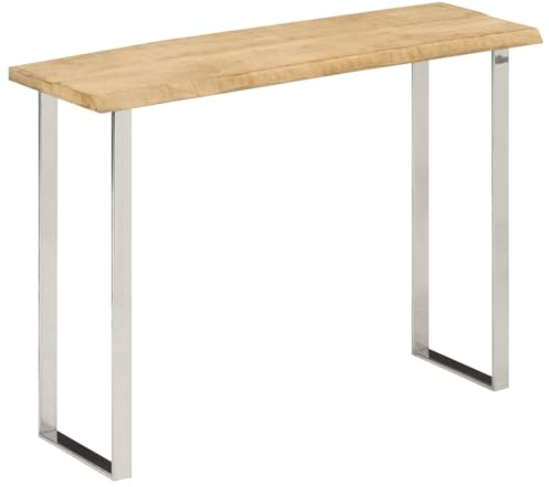 LoogCape Console Table with Tree Edge 105 x 33 x 76 cm Solid Mango Wood, Sturdy U Legs, Ideal for Hallway, Living Room, Bedroom, Space-Saving, with Shelf, Storage Space, Decoration, Presentation