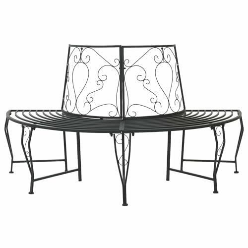Holekex Trädbänk, 4-sits, 160 x 80 x 89 cm, stål, svart, väderbeständig, trädgårdsbänk med ryggstöd, halvcirkelformad för terrass, balkong, park och utomhusanvändning