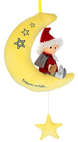 HEUNEC 664074 - Sandmann auf Mond mit Musikzugwerk 22cm, Gelb/Rot