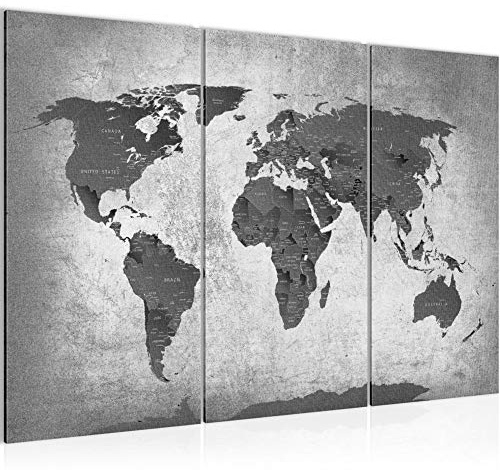Runa Art Världskarta Väggmålningar vardagsrum XXL Grå Moderna Länder 120 x 80 cm 3 Delar Väggdekoration 107631c