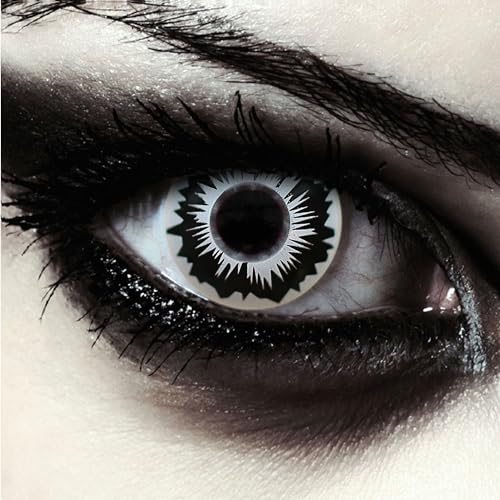 DESIGNLENSES, Farbige weiß schwarze Halloween Kostüm Kontaktlinsen, 1 Paar (2 Stück),weiche Zombie Farblinsen ohne Stärke, Valkyrie