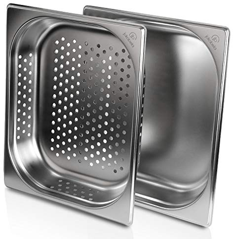 jokobela GN Behälter SET :: GN 1/2 65mm, 1x gelocht, 1x ungelocht :: geeignet für Gaggenau/Miele/Siemens/AEG/Elektrolux Dampfgarer (Temperaturbeständig, Edelstahl, Spülmaschinentauglich)