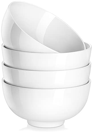 MALACASA, Set di 4 Ciotole in Porcellana 780 ml (15,2 x 7,6 cm), Ideali per Servire Cereali, Riso, Zuppa, Dessert o Colazione, Perfette per l'Uso Quotidiano o per Cene in Famiglia o Feste, Bianco
