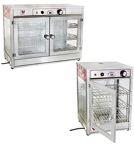 Beeketal 'BHT-2' Profi Gastro Heiße Theke Warmhaltevitrine aus Edelstahl mit Beleuchtung, Krümelschublade und 6 herausnehmbaren Korb Einsätzen, 30-80 °C stufenlos einstellbar mit digitaler Anzeige
