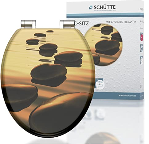 SCHÜTTE WC-Sitz Holzkern SEA STONE, Toilettensitz mit Absenkautomatik, passend für viele handelsübliche WC-Becken, maximale Belastung der Klobrille 150 kg, Motiv auf Brille und Deckel 80127