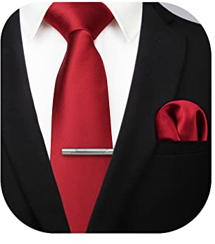 HISDERN Herren Hochzeit Rot Krawatten und Einstecktuch krawattenklammer Set Einfarbige in verschiedenen Farben